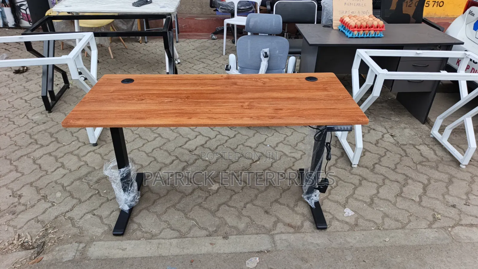 Electric Height-Adjustable Sit-Stand Desk With Oak-Brown Laminate Top