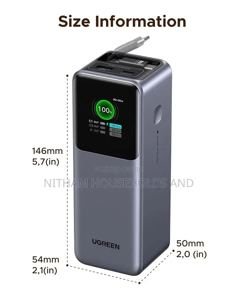 Ugreen Pb726 Nexode Power Bank 20,000mah 165w With USB-C Cable.