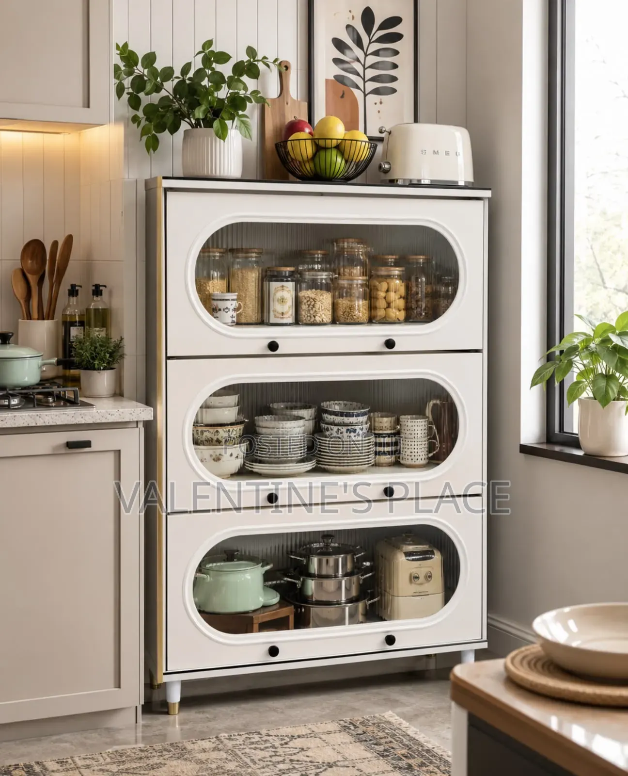 Multifunctional Storage Shelf With Cabinet on Wheels 