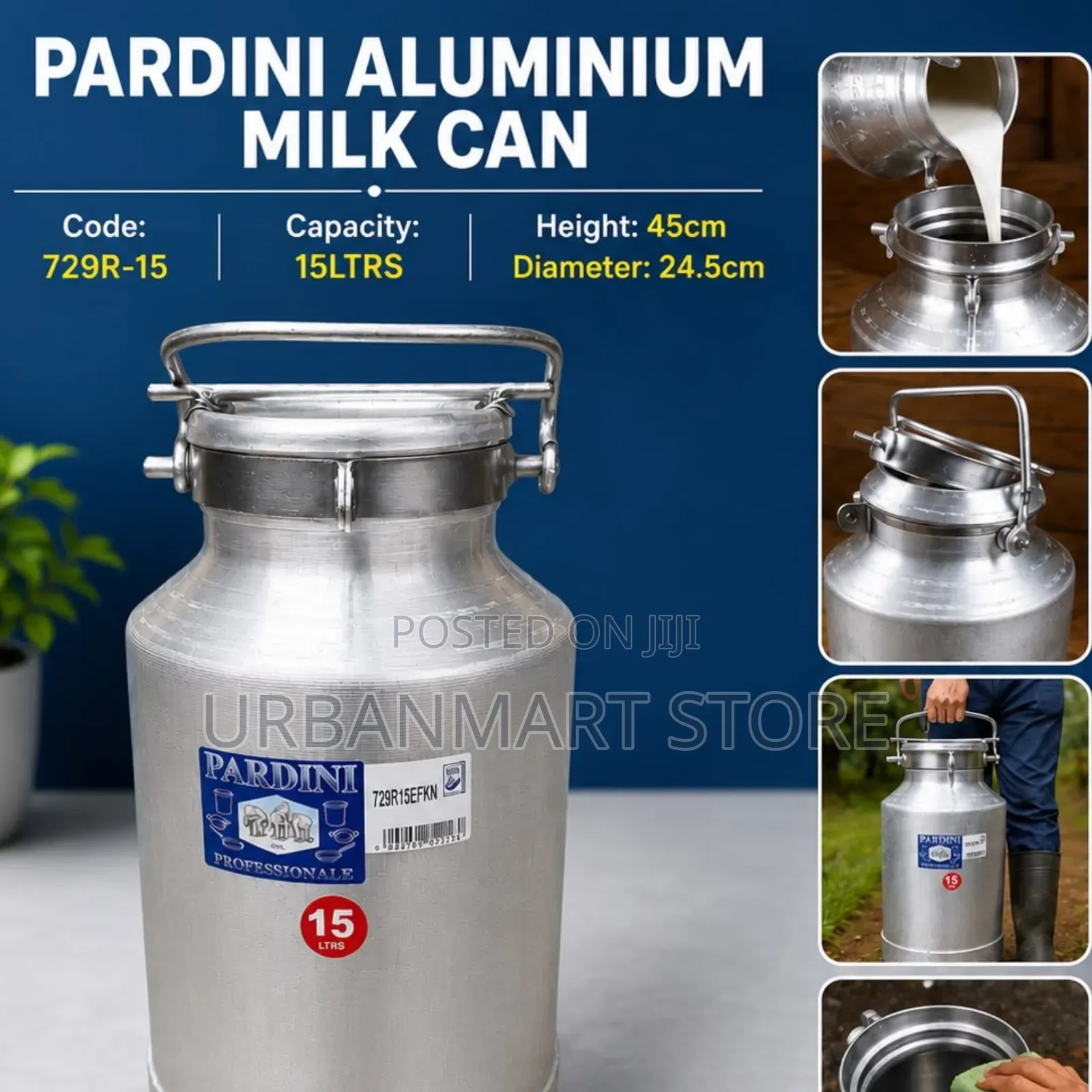 Pardini Aluminium Milk Can 15L – Strong Durable
