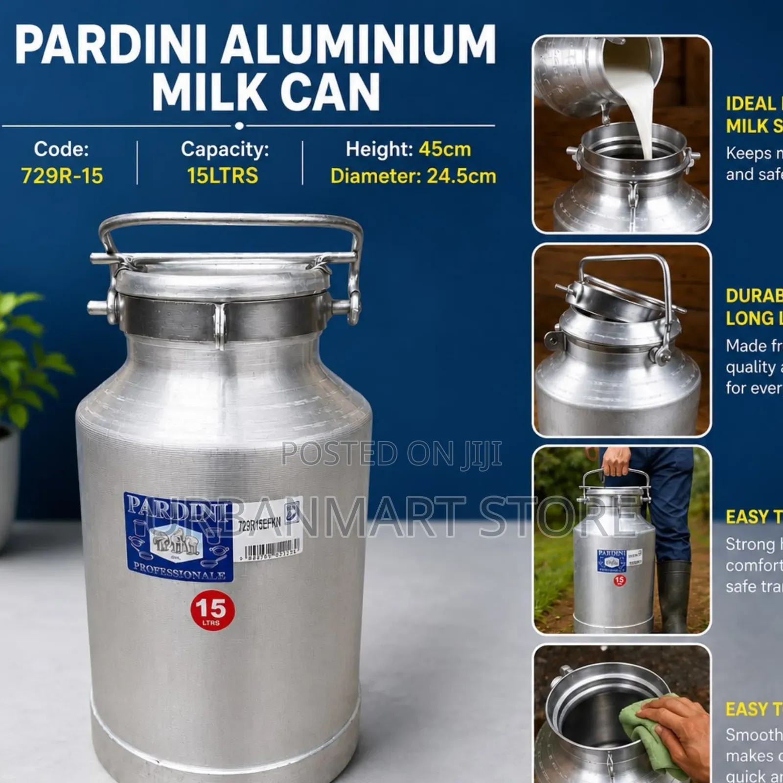 15 Litres Aluminium Milk Collection Transport Can