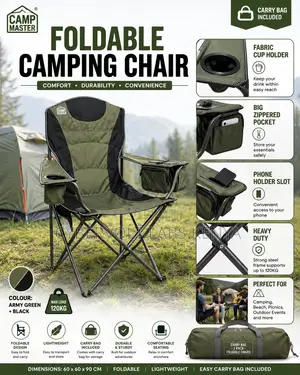 Camp Master Foldable Camping Chair With Cup Holder Carry Bag