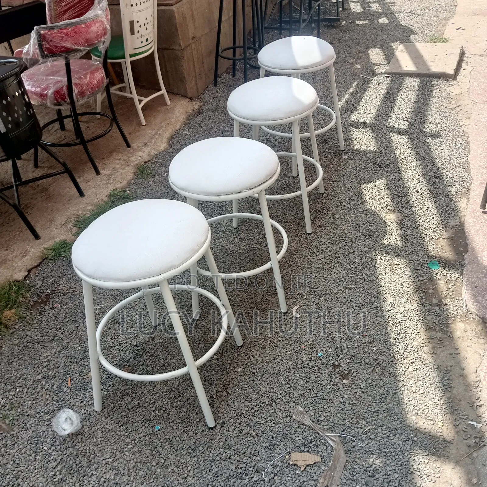 Restaurant Set of White Stools and Powder Coating Finish