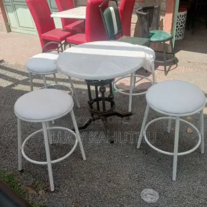 Restaurant Set of White Stools and Powder Coating Finish