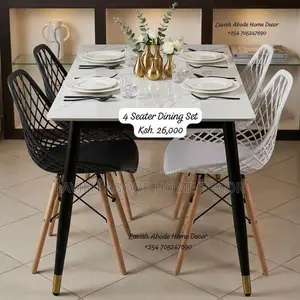 4 Seater Dining Table Set – Rectangular Marble Top Mesh Eames Chairs