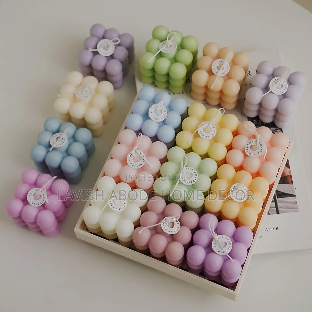 Scented Bubble Cube Candle – Vanilla | Multiple Colours