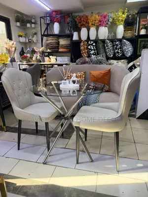 2 Seater Dining Table Clear Round Glass Table 2 Beige Leather Chairs