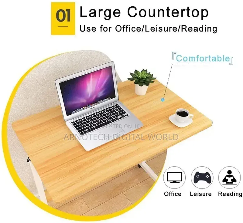 Dark Wood Adjustable Rolling Laptop Desk