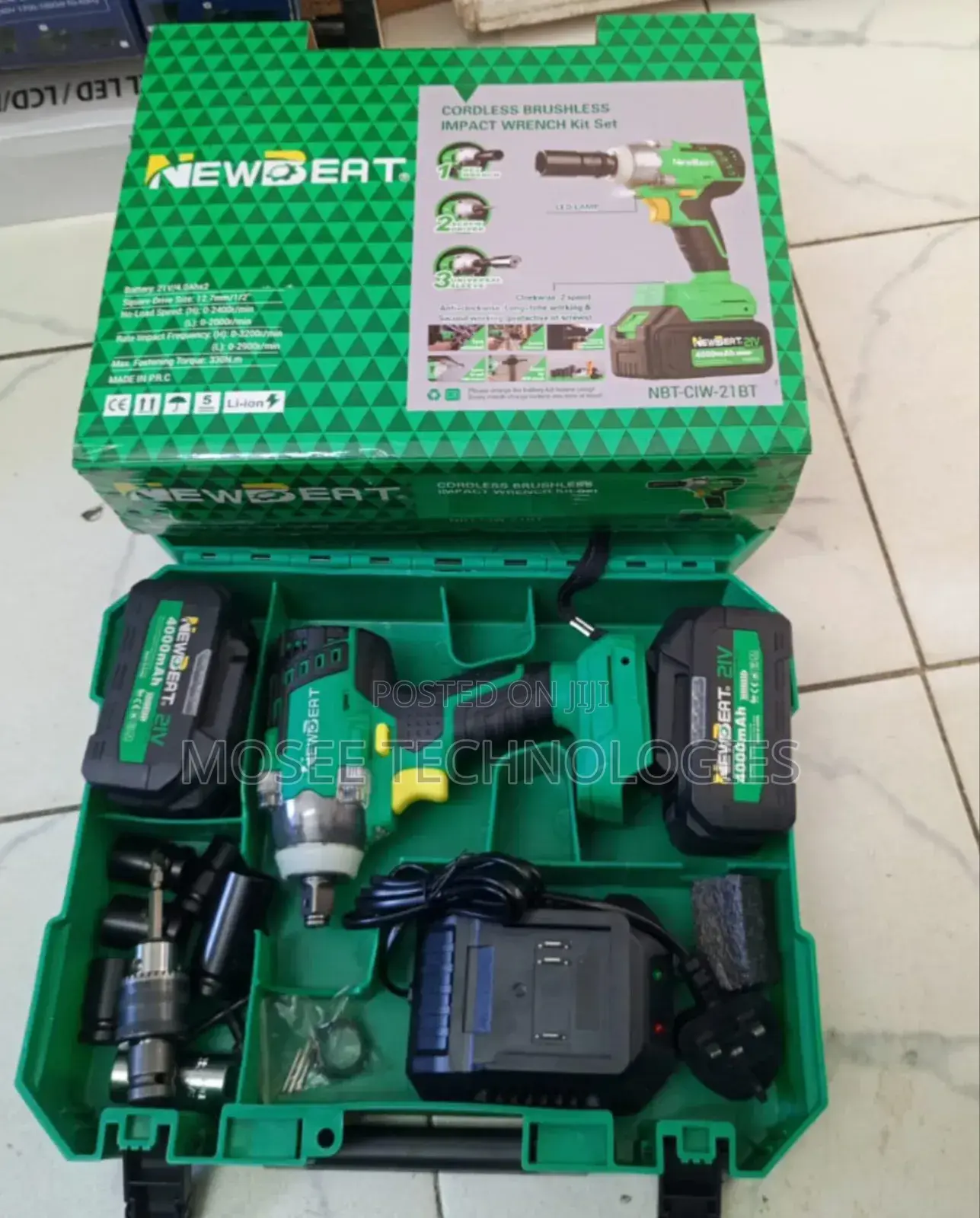 Newbeat 21V Cordless Brushless Impact Wrench Kit – 2 Batteries