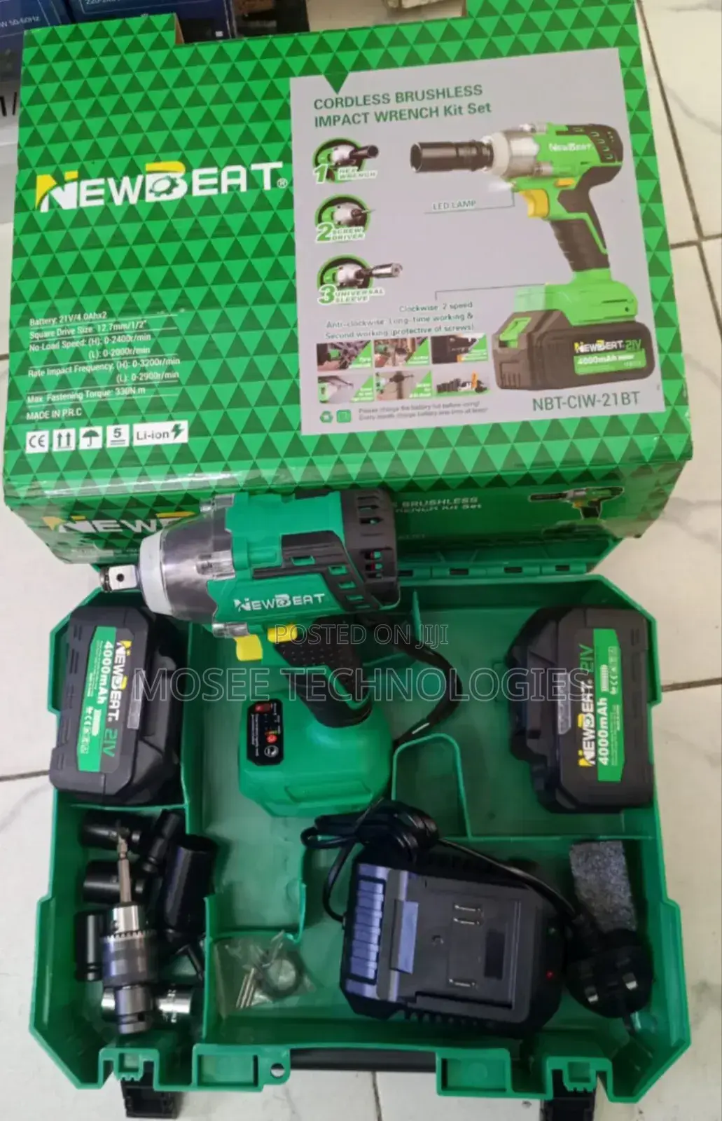 Newbeat 21V Brushless Impact Wrench Set With 2× 4000mAh Batteries