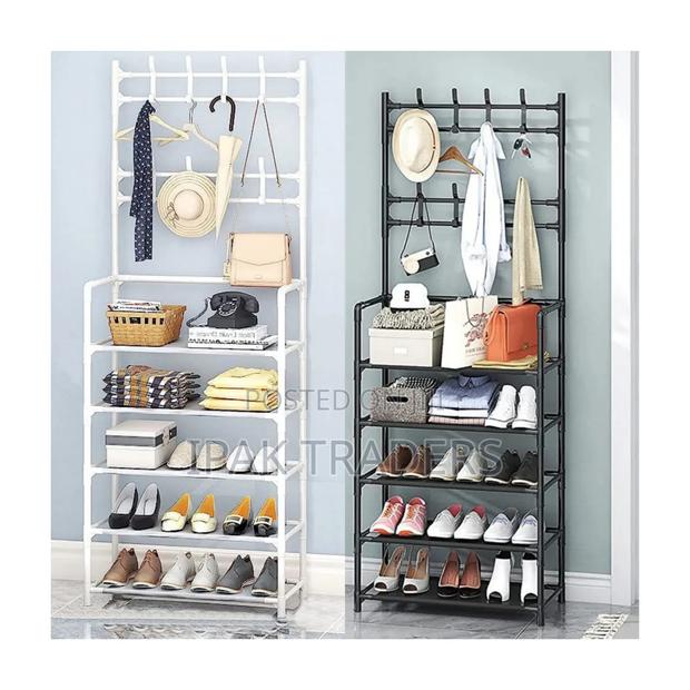 Multifunctional 5 Tier Shoe Rack Organizer White and Black