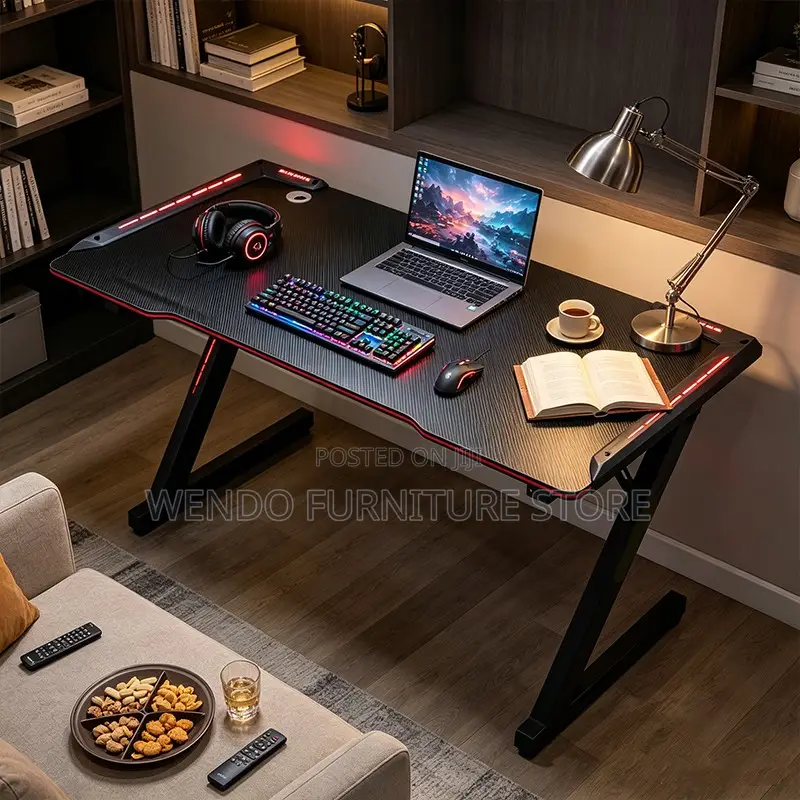 Office Desk; Black-Red Ergonomic Electric Home Gamers Desk