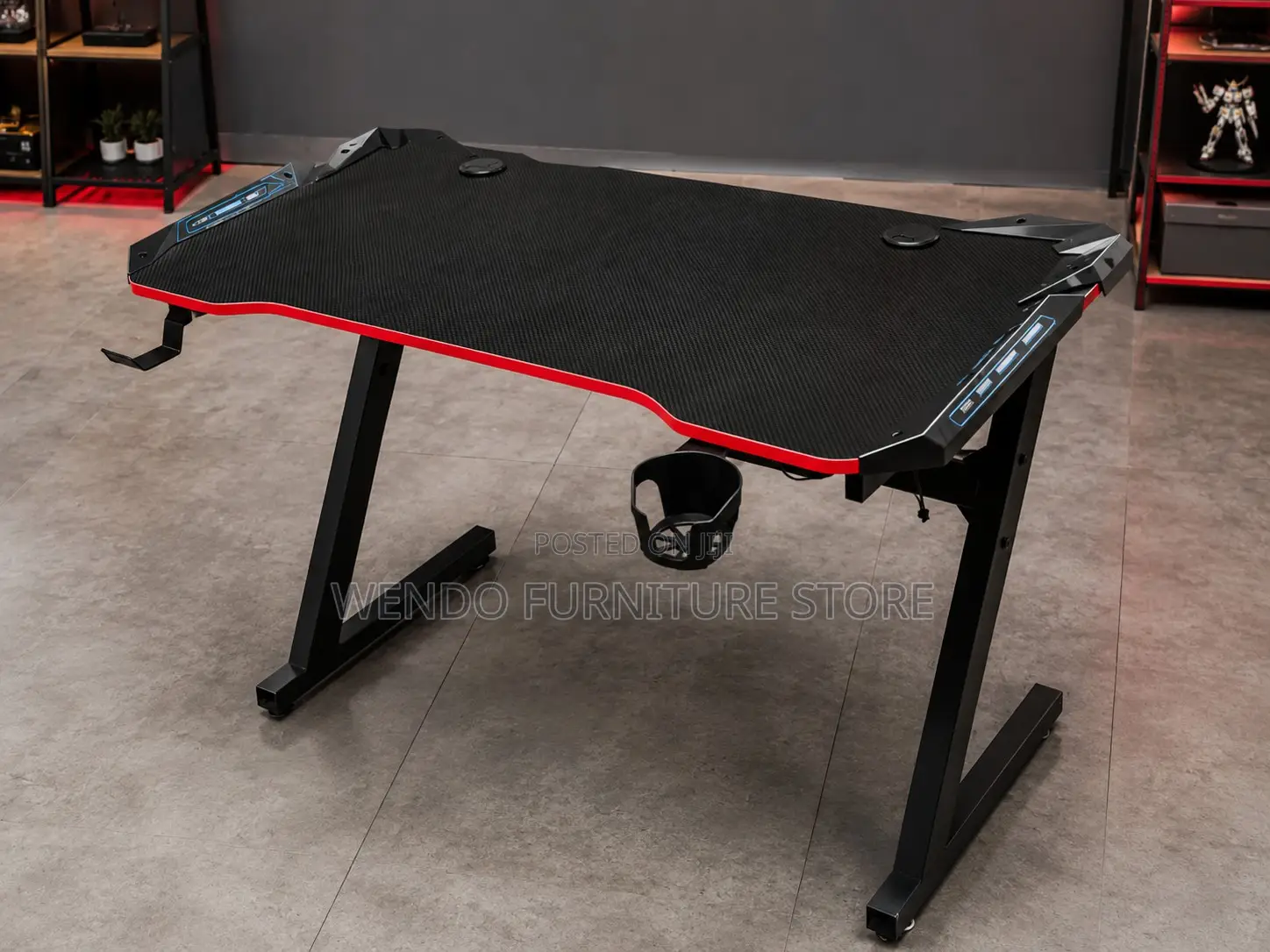 Office Desk; Black-Red Ergonomic Electric Home Gamers Desk