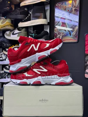 Vibrant Red and White New Balance 9060 Chunky Lifestyle.