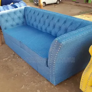 Blue Tufted 2-Seater Sofa