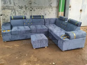 Blue 7-Seater L-Shaped Sofa + Ottoman (Syokimau/Nairobi)