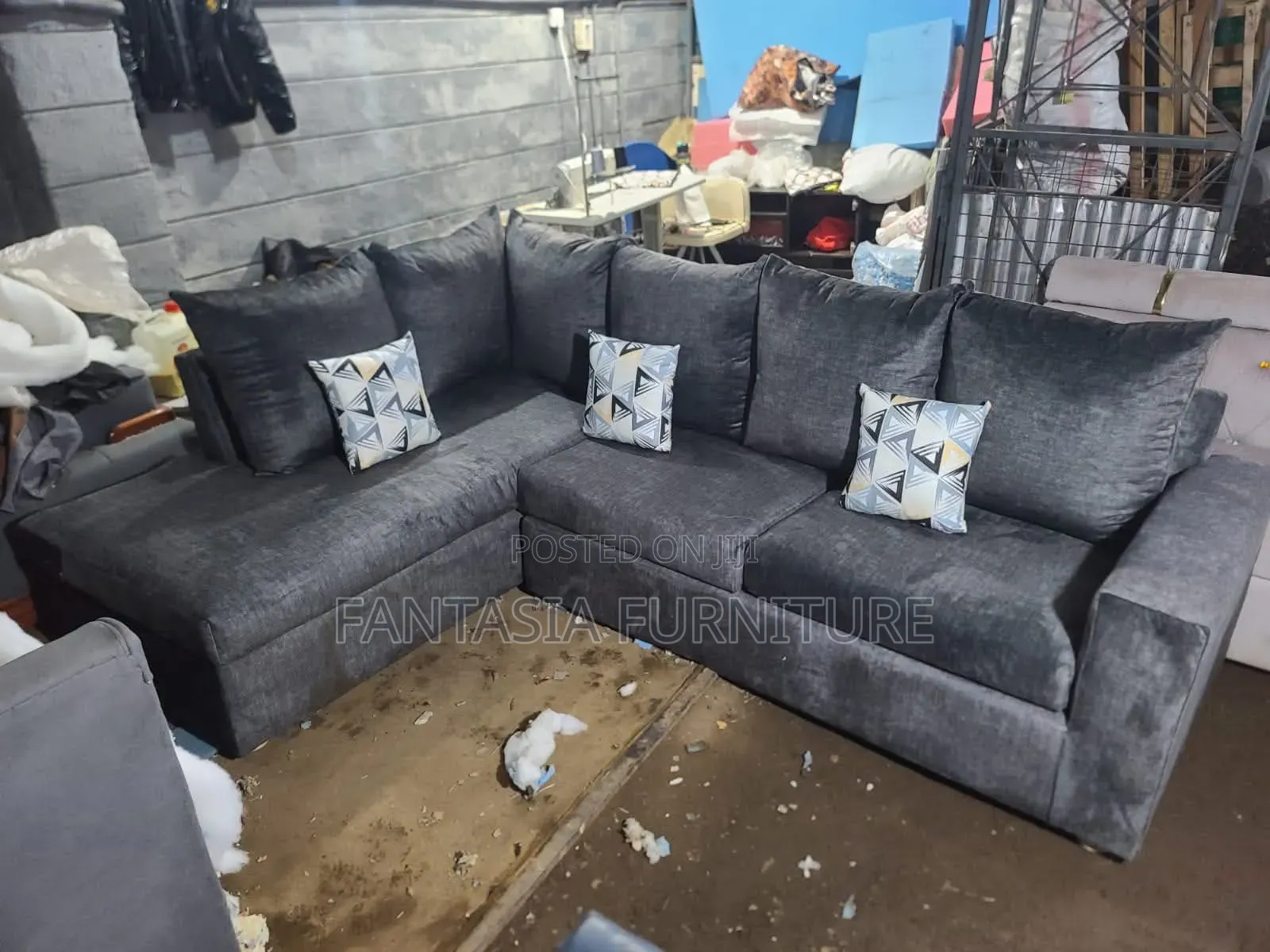 Dark Grey L-Shaped 5-Seater Sofa