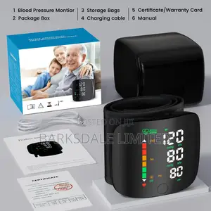 Black Digital LED Wrist BP Monitor Touch Screen Rechargeable Case.