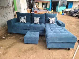 Blue Sectional Sofa + Ottoman (Free Delivery)
