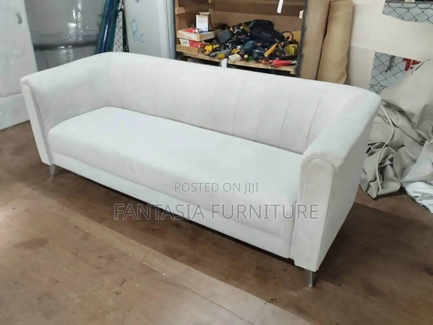 Cream Velvet Sofa 3-Seater + Free Delivery