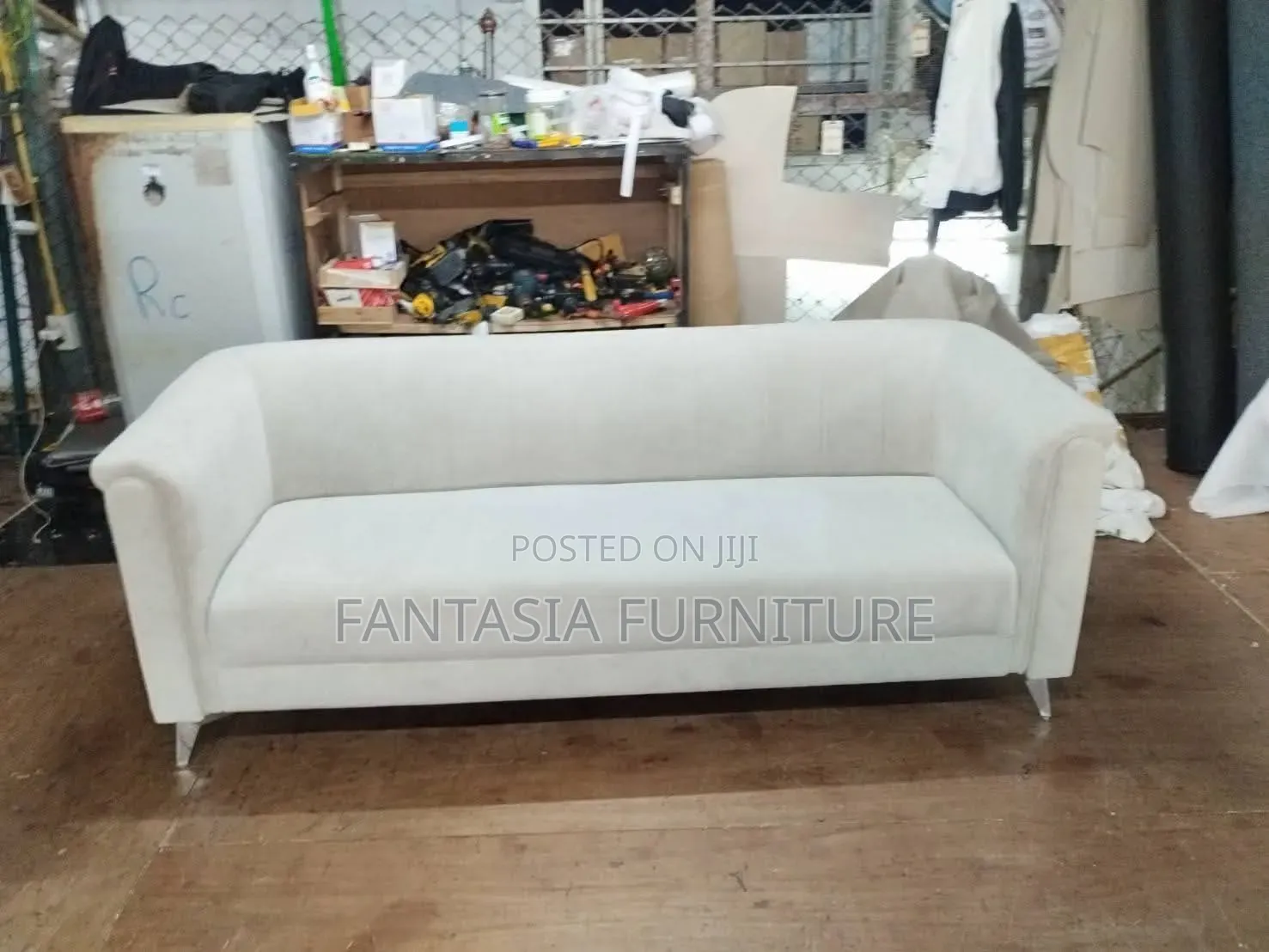 Cream Velvet Sofa 3-Seater + Free Delivery