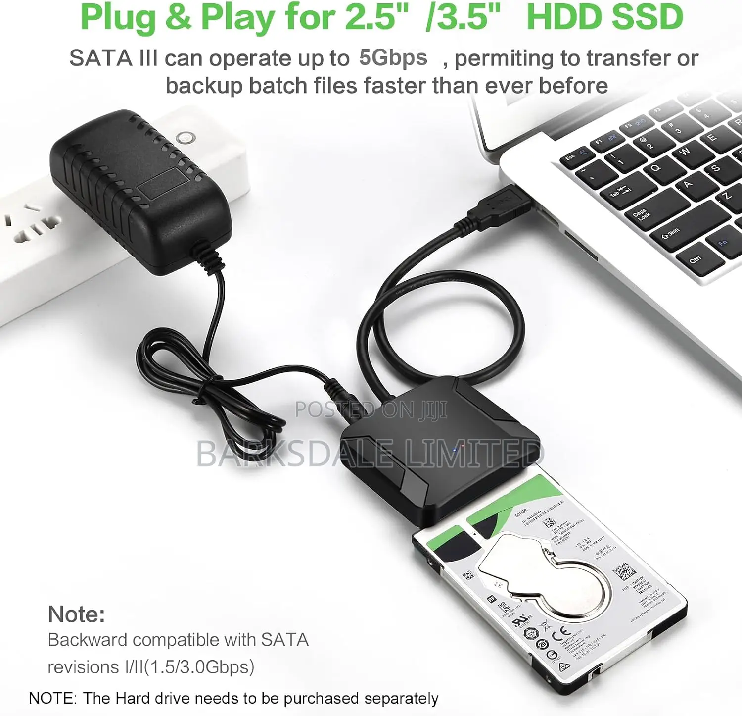 Powered SATA USB 3.0 Adapter 2.5/3.5 SSD/HDD OTG Type-C Power Adapter