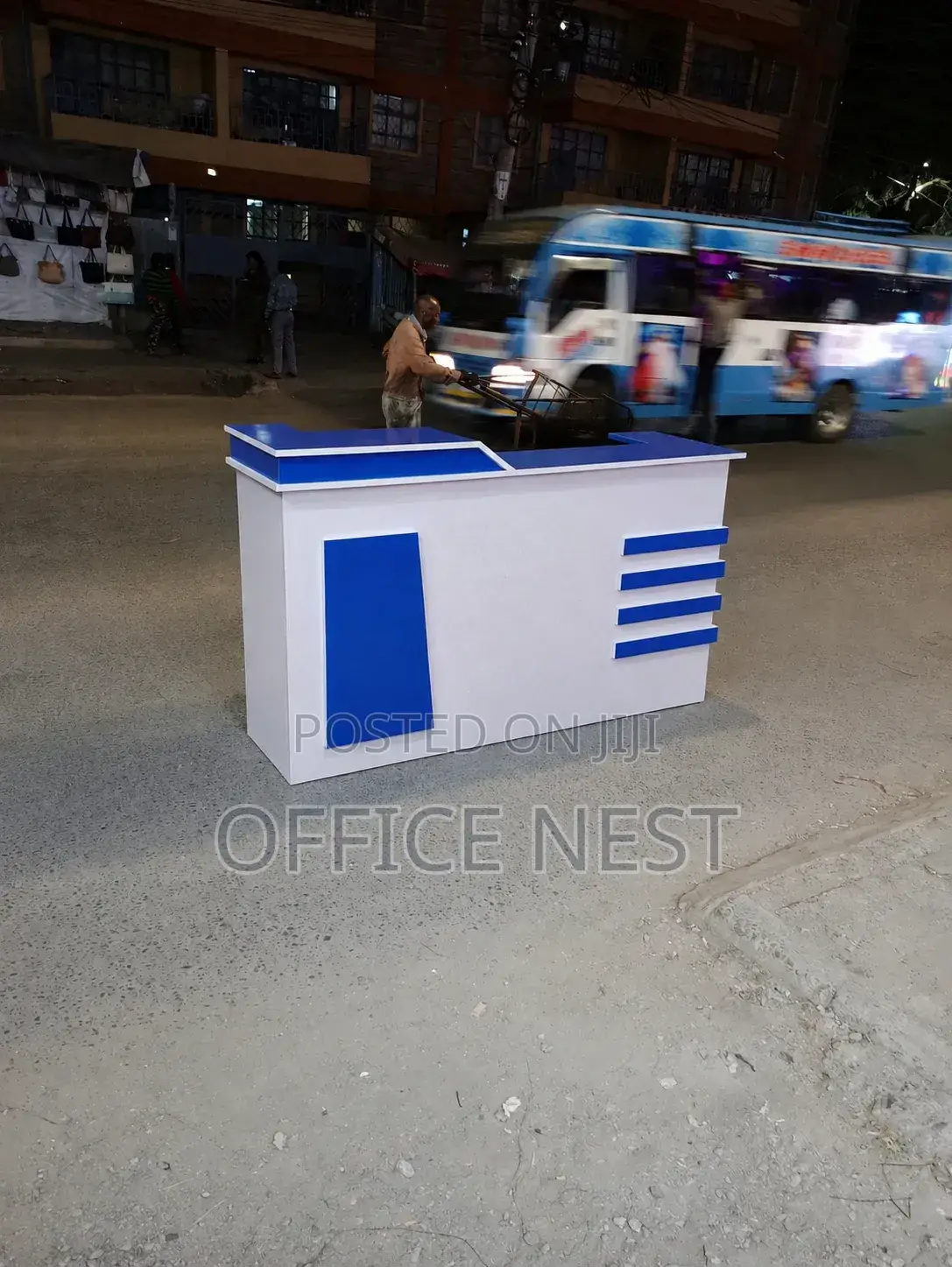 Stylish White Blue Office Counter Desk