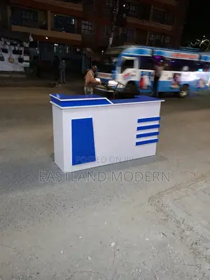 Stylish White Blue Office Counter Desk