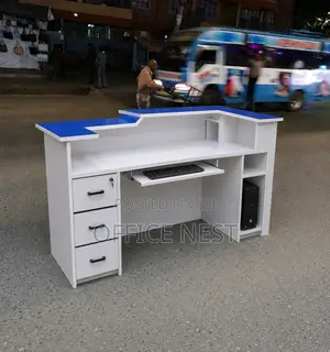 Stylish White Blue Office Counter Desk