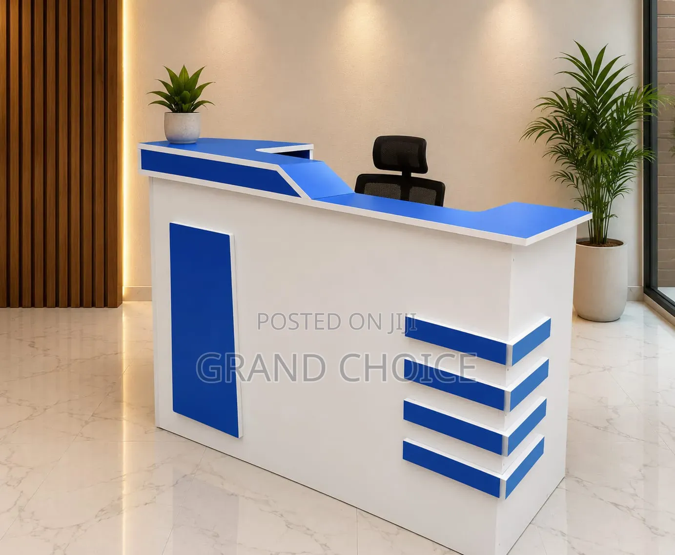 Stylish White Blue Office Counter Desk