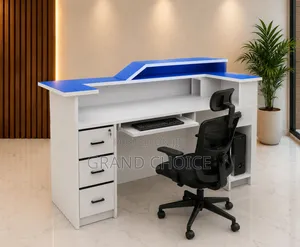 Stylish White Blue Office Counter Desk