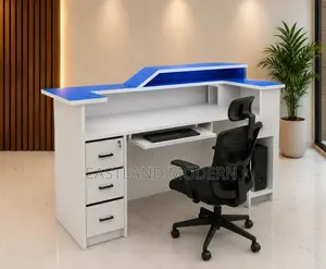 Stylish White Blue Office Counter Desk