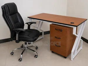 Executive Office Desk With 3-Drawer Cabinet Leather Office Chair