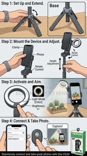 Selfie Stick Tripod With LED Ring Light Remote Foldable