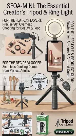Selfie Stick Tripod With LED Ring Light Remote Foldable