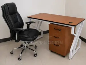 Executive Office Desk With 3-Drawer Cabinet Leather Office Chair