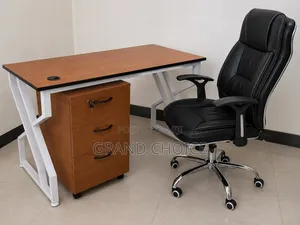 Executive Office Desk With 3-Drawer Cabinet Leather Office Chair