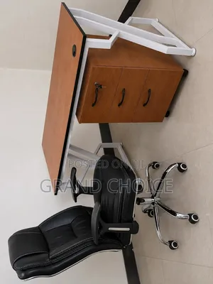 Executive Office Desk With 3-Drawer Cabinet Leather Office Chair