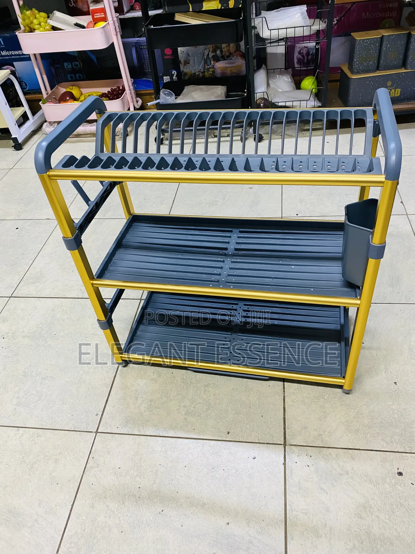 Grey-Gold Rust-Free Heavy-Duty Aluminum 3 Tier Dish Rack