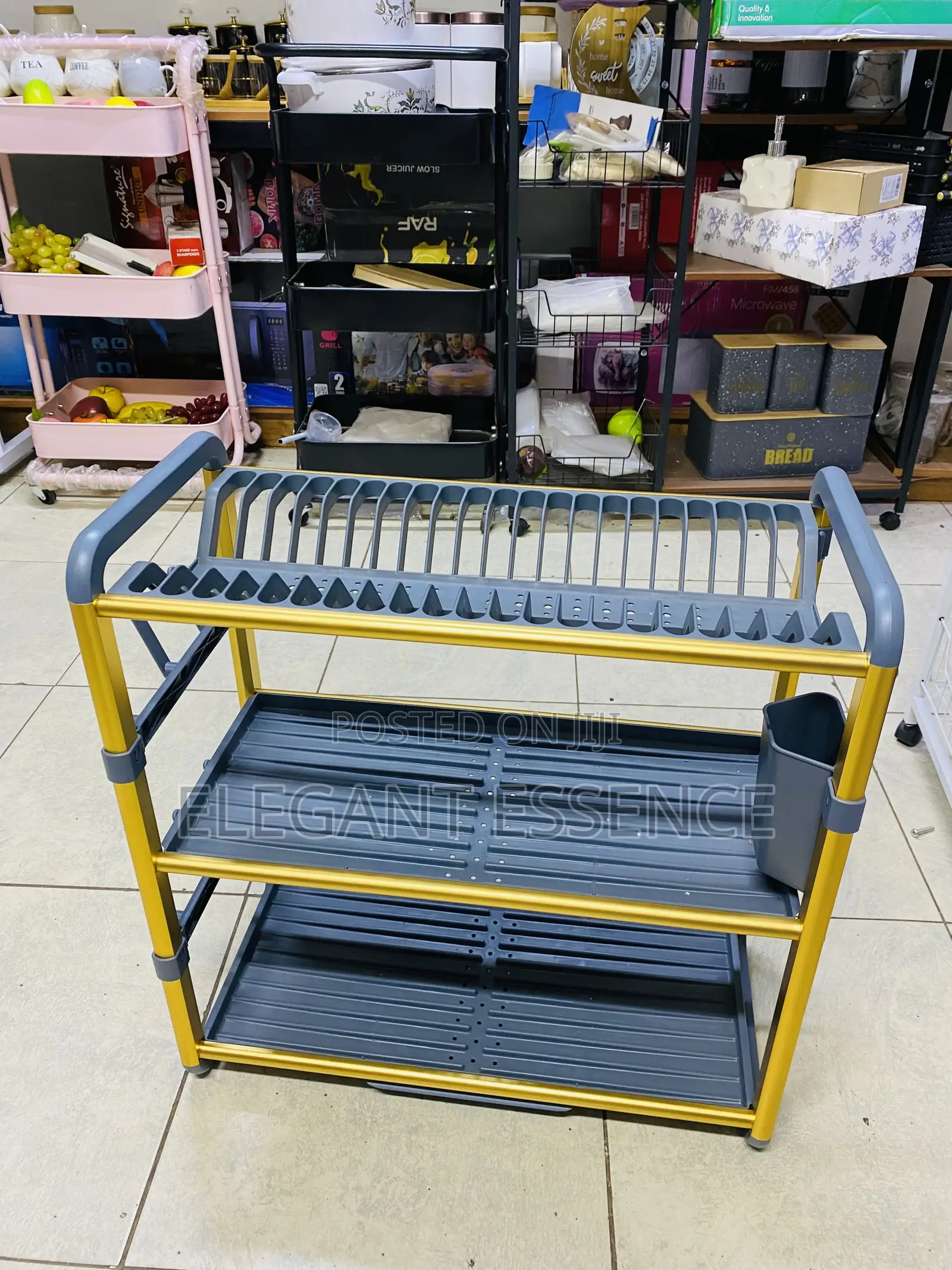Grey-Gold Rust-Free Heavy-Duty Aluminum 3 Tier Dish Rack