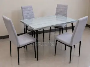 Modern Dining Table Set 4 Seater – Glass Top With 4 Chairs