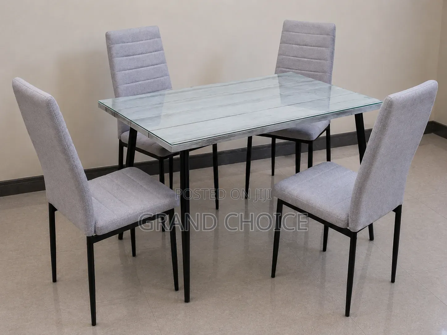 Modern Dining Table Set 4 Seater – Glass Top With 4 Chairs