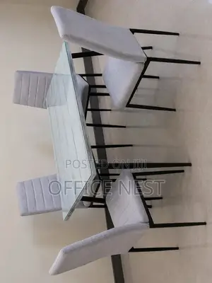 Modern Dining Table Set 4 Seater – Glass Top With 4 Chairs