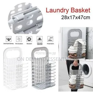 Gray or White Hard Plastic Wall Mounted Foldable Laundry Basket