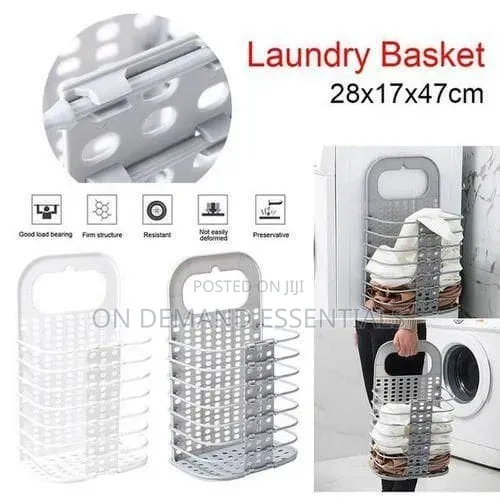 Gray or White Hard Plastic Wall Mounted Foldable Laundry Basket