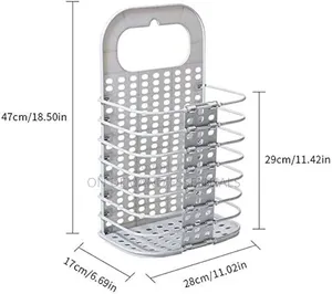 Gray or White Hard Plastic Wall Mounted Foldable Laundry Basket