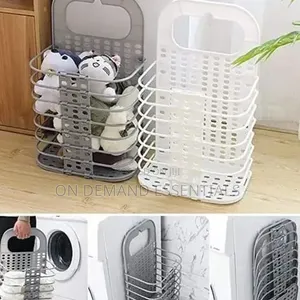 Gray or White Hard Plastic Wall Mounted Foldable Laundry Basket