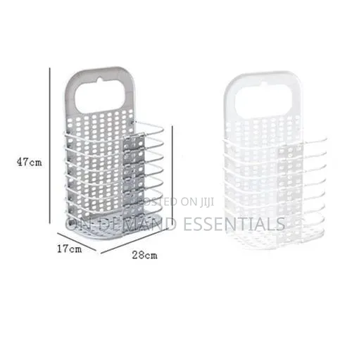 Gray or White Hard Plastic Wall Mounted Foldable Laundry Basket