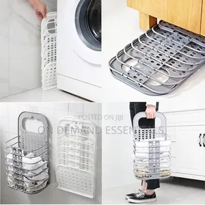 Gray or White Hard Plastic Wall Mounted Foldable Laundry Basket