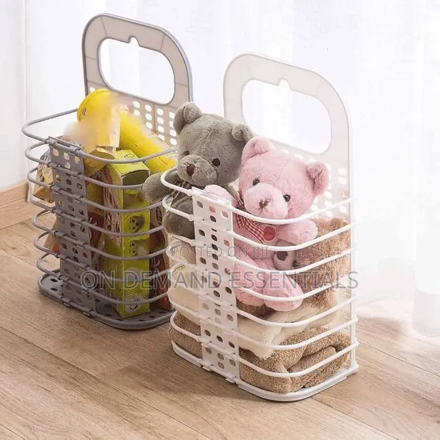 Gray or White Hard Plastic Wall Mounted Foldable Laundry Basket